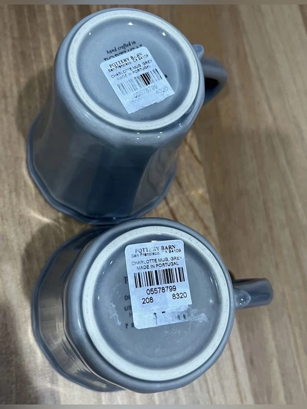Pottery Barn Charlotte Gray Grey Retired Mugs Cups Made in Portugal